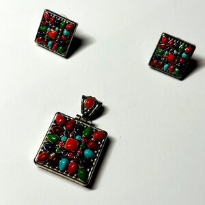 Vintage ‘Best’ Mosaic Pendant & Earring Set